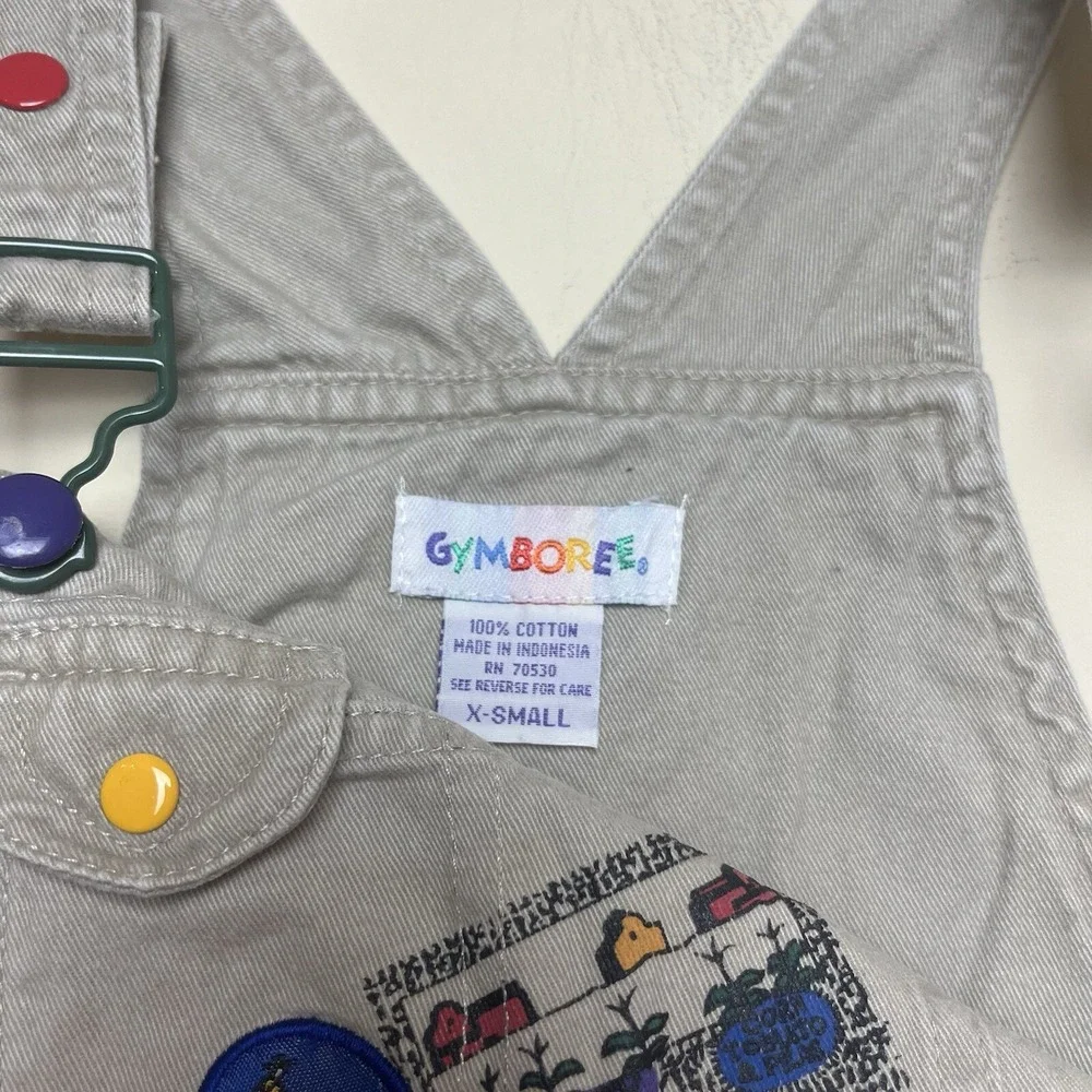 Vintage Gymboree Rainbow Tag Khaki Overalls‎ Shortalls Tractor Farm 90s Size X
